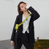 Kukombo Lady Belt Casual Black Blazer Women Solid Long Sleeve Oversized Blazer Yellow Jacket Female Elegant Business Coat