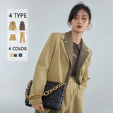 Kukombo Casual Blazer Suit Sets Women Office Elegant Yellow Jacket Pants Suit Spring Oversize Blazer Female Suit