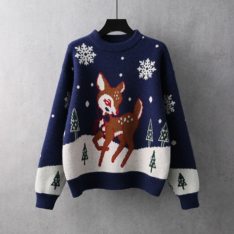 Christmas Gift Sweater new year Christmas snow cartoon cartoon deer top warm commuting red pullover round neck thickened long sleeve sweater