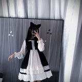 Kukombo Hstar Cute Women's Lolita OP Dress Flouncing Trim Japanese Harajuku Long Sleeves Victorian Dress Vestidos Gothic Lolita Cosplay