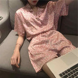 Christmas Gift Pajama Sets Women Plaid Classic Retro Turn Down Collar Short Sleeve Loose Preppy Style Cozy Students Sleepwear Home Female Lady