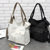 Kukombo  Women Casual Large Capacity Shopping Bags Solid Color Canvas Retro Ladies Portable Eco Tote Bags
