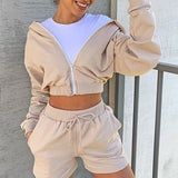 Kukombo Spring Summer Tracksuit Women 2 Pieces Set Hooded Long Sleeve Hoodies And Shorts Female Casual Suit 2021 New Sportwear Outfits