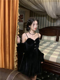 Graduation Gift Big Sale Gothic Black Velvet Dress Evening Party Long Sleeve Y2k Mini Dress Women Vintage Elegant One Piece Dress Korean 2023 Autumn