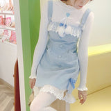 Kukombo Blue Lolita Kawaii Strap Dress Women Japanese Lace Patchwork Sweet Mini Dress Female Korean Split Bow Designer Cute Dress