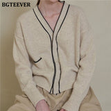 Christmas Gift BGTEEVER 2021Winter V-neck Elegant Women Sweater Cardigan Open Stitch Jumpers Female Single-breasted Knitted Cardigan