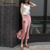 Hirsionsan New Summer Satin High Waisted Silk Skirts Women 2021 Silk Office Female Basic A-line Skirt Chic Elegant Ladies Skirt