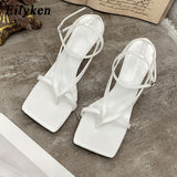 Christmas Gift Eilyken Gladiator Sandals High Heels Shoes Fall Best Street Look Females Square Head Open Toe Clip-On Strappy Sandals  Women