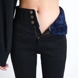 Christmas Gift New High Waist Velvet Thick Jeans Female Winter Skinny Stretch Warm Jeans Pants Mom Black Denim Trousers With Fleece Pants P125