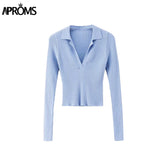 Christmas Gift Aproms Vintage Candy Color V-neck Ribbed Knitted Sweaters Women Long Sleeve Soft Bodycon Pullovers 2021 Spring Stretch Jumpers