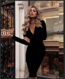 Fashion Women Bandage Bodycon Dress Office Lady OL Clothes Summer Long Sleeve Deep V Neck Sexy Party Cocktail Short Dresses
