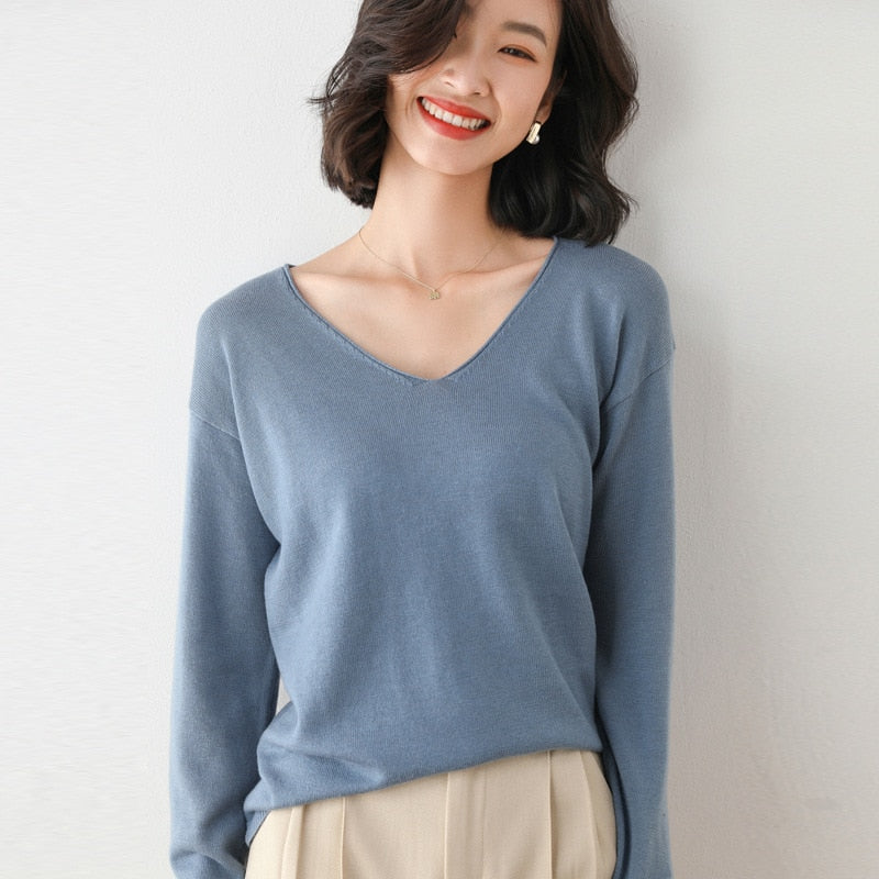 Christmas Gift 2021 Autumn Winter Thin Sweater Women Knitted Sweater Fashion Crew-V-neck  Ladies Winter Sweater Korean College Style