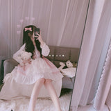 Kukombo Hstar Cute Women's Lolita OP Dress Flouncing Trim Japanese Harajuku Long Sleeves Victorian Dress Vestidos Gothic Lolita Cosplay