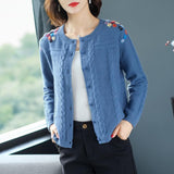 Christmas Gift Autumn Embroidery Sweater Cardigans Women Solid O-neck Casual Sweater Single Breasted Spring Loose Korean style Sweater