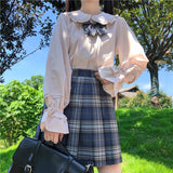 Long Sleeve White Shirt Teen Girls Women Spring Autumn Japanese Preppy Style Kawaii Frilly Peter Pan Collar Lolita Blouse Tops