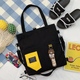 Kukombo Fashion Bear Doll Bag Canvas Women's Bag New 2022 Large Capacity Cute Bear Student Single Shoulder Bag Woman Tote Bag