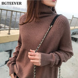 Christmas Gift BGTEEVER Vintage Thicken Striped Women Sweaters Autumn Winter Turtleneck Pullovers Jumpers Female Korean Knitted Tops femme 2019