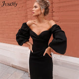 Christmas Gift JusaHy Elegant Pure Color Latern Sleeves Bodycon Dress for Women Party Clubwear Formal Midi dresses Mujer Casual Streetwear Hot