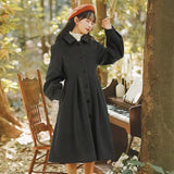 Kukombo French Vintage Woolen Coats Women Autumn Winter New Elegant Pleated Long Coat Female Sweet Lantern Sleeve Jackets
