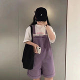 Kukombo Denim Jumpsuits Women's Korean Preppy Style Summer Loose Lavender Jumpsuit Oversize Big Pocket Thin 2022 Woman Jumpsuit Shorts