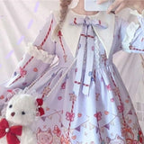 Kukombo Hstar Cute Women's Lolita OP Dress Flouncing Trim Japanese Harajuku Long Sleeves Victorian Dress Vestidos Gothic Lolita Cosplay