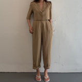 Christmas Gift 2021 New Spring Summer Woman Sets 2 Piece Ankle-Length Wide Leg Pants High Waist Casual Single Breasted Suit WS1019