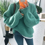 Christmas Gift Sweater Women 2021 Autumn Winter Solid O Neck Pullover Sweaters Korean Style Knitted Long Sleeve Jumpers Casual Tops