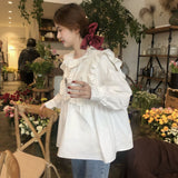Kukombo Blouses Women French Vintage Peter Pan Collar Design Tender Japanese Style Full Sleeve Edible Tree Fungus Girlish Fashion Spring