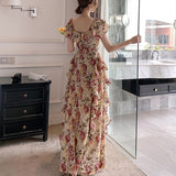 Christmas Gift French Elegant Vintage Dress Women Floral Floor-Length Beach Dress Sexy Wedding Party Long Dress Female Korea Style 2022 Summer