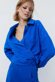 Kukombo Women's Blouse Autumn Fashion Cotton Shirt Long Sleeve Blue Shirt Ladies Vintage Casual Loose Pocket Top Women
