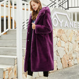 Christmas Gift Fashion Macaron Color X-Long Faux Mink Fur Coat Women Winter Warm Single Breasted Hooded Jacket Coats Casual Soft Overcoat Femme