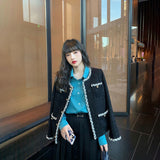 Kukombo Korean Female White Tweed Basic Jacket Coat Women 2022 Clothing Outerwear Coats Channel Style Suit Cropped Stripeed Kawaii OL