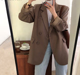 Kukombo Christmas Gift Chic Loose Light Green Women Blazer Summer One Button Female Suit Jacket Full Sleeve Outwear blaser femme