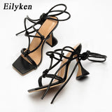 Christmas Gift Eilyken 2021 Summer Narrow Band Ankle Strap Women's High Heels Strappy Sandals Square Head Female Strange Style Women Shoes