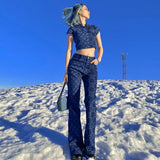 Kukombo plaid checkerboard women 2 piece set short sleeve crop top flare pants bell patchwork streetwear fashion 2022 summer