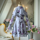Kukombo 2022 Autumn Elegant Women Ruffles Yellow Dress Fashion Ladies Chiffon Dresses Party Girls Chic Floral Dress