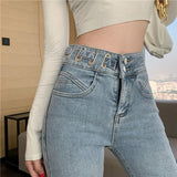Kukombo  2022 New Spring Front Button Up Skinny Jeans Pants Women Casual Fashion High Waist Stretch Pencil Jeans Pants Autumn Trousers