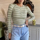 Christmas Gift New 2021 Winter Spring Women Sweater Buttons Knitted Pullovers Striped Casual Fashionable Wild Ladies Tops SW1696