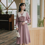 Kukombo Preppy Style Dress Women Spring 2022 French Double Collar Fashion Sweet Long Sleeved Elegant Dress Vestidos Autumn With Belt