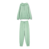 Christmas Gift Yiyiyouni Thickened Fleece Hooded Sweatshirt and Pants Two Pieces Set Women Autumn Winter Casual Solid Sweatpants Female Outfits