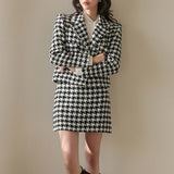 Kukombo Christmas Gift New Autumn Winter Women's Set 2 Pieces Matching Short Skirt Woolen Plaid Checkered Vintage Elegant Suit WS5168