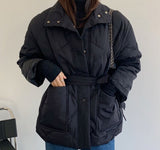 Kukombo Christmas Gift Winter Thick Cotton Padded Coats Women Single-breasted Zippers Lace-up Female Parkas Stand Collar Female Jackets
