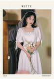 Kukombo Summer 2022 Puff Sleeve Chic Bowknot Square Neck White Dresses Retro Elegant Ladies Fashion Bridesmaid Dress Vestidos De Fiesta