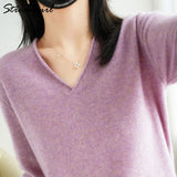 Christmas Gift Women Sweaters And Pullovers 2021 Autumn Knitted Top Jumper Women Pulovers Purple V Neck Sweater Basic Winter Sweater Woman