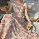 Kukombo  JuneLove Women Summer Print Floral Midi Dress Vintage Franch Style Female Strapless Party Dress Casual Holiday Lady Boho Vestido