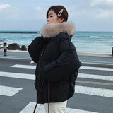 Christmas Gift 2021 New Winter Jacket Women Parkas Big Fur Collar Hooded Coat Warm Cotton padded Parka Female Jacket Loose Outwear Plus Size