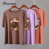 Christmas Gift Hirsionsan Aesthetic Graphic Printed Women T Shirts Harajuku Kawaii Soft Cotton Loose Tees Gothic Vintage Casual Female Tops