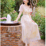 Kukombo Victorian Fairy Mesh Dress High-End Bowknot Flower Embroidery Gentle Romantic Family Party Dress Princess Dress Vestidos Fiesta