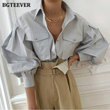 Christmas Gift BGTEEVER Chic Elegant Loose Single-breasted Shirts for Women 2021 Autumn New Fashion Full Sleeve Pockets Female Blouse Tops