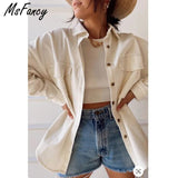 Christmas Gift Msfancy Corduroy Shirt Coat Women White Long Sleeve Single Breasted Coat 2021 Mujer Vintage Jacket Streetwear